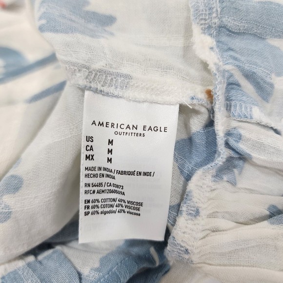 American Eagle Blue Floral V Neck Tie Front Crop Top Size M - Picture 4 of 6